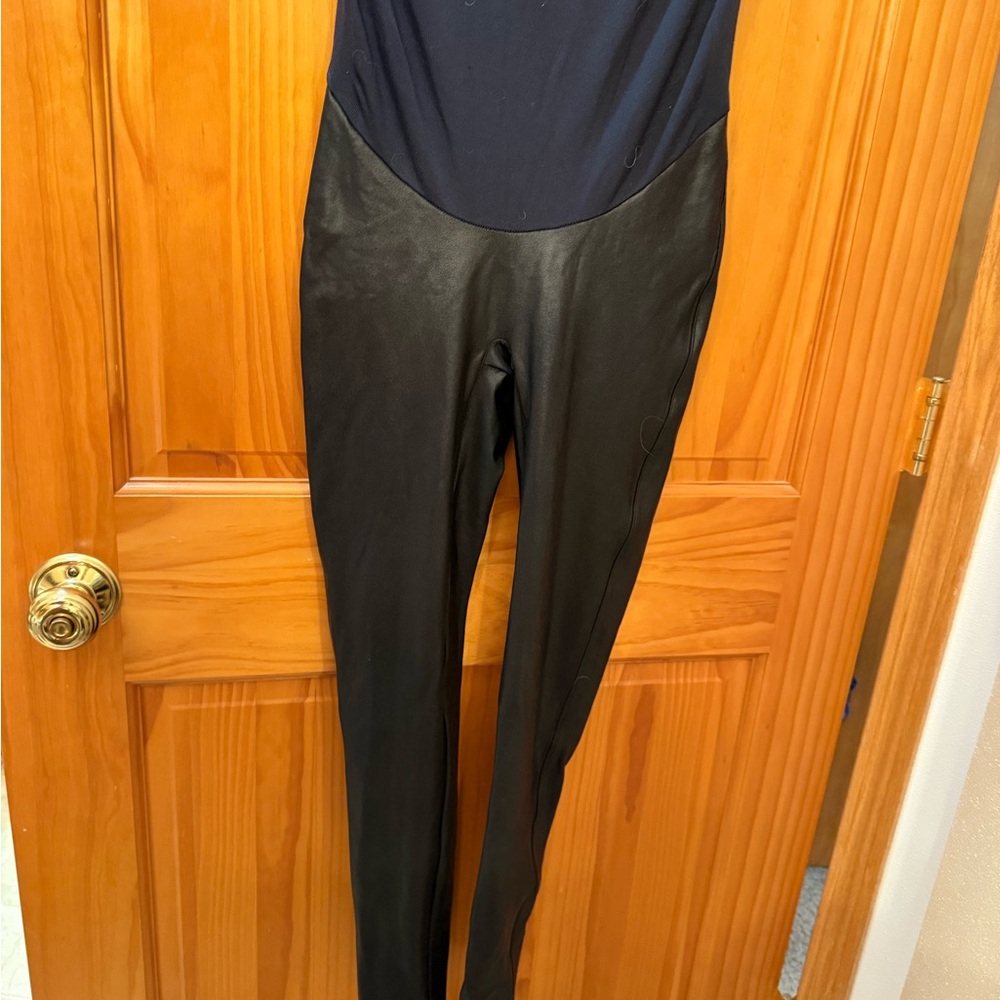 SPANX Black faux leather textured maternity leggings